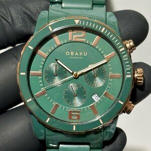 Obaku Falk Lincoln Chronograph Date Green Ceramic Men’s 44mm Luxury Watch